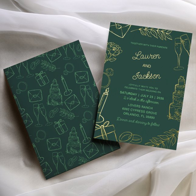 Modern Green & Gold Hand Drawn Wedding (Creator Uploaded)