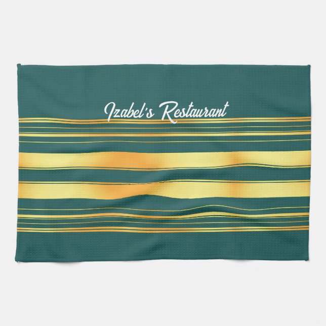 Modern Green Gold Luxury Linen Texture Collection Kitchen Towel (Horizontal)