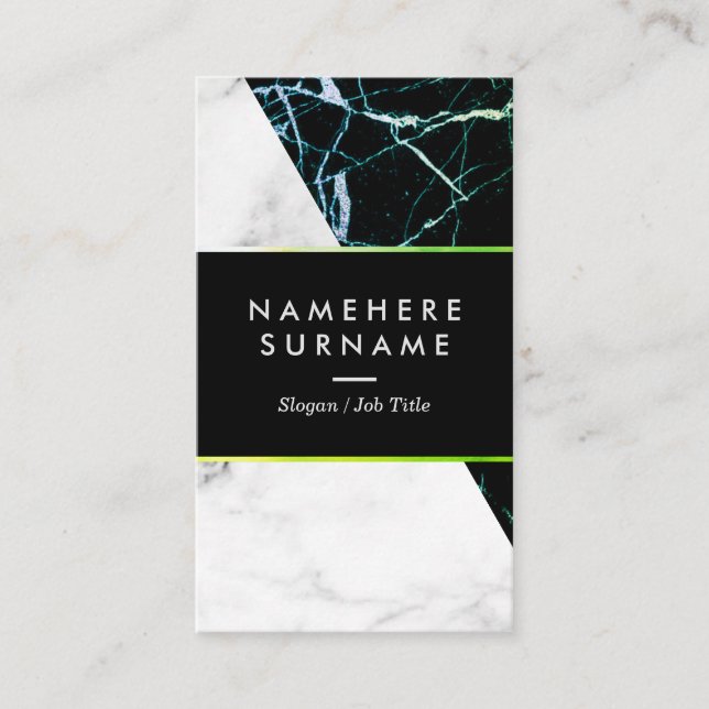 Modern Green Gold Marble Vertical Business Card (Front)