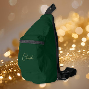 Modern Green Gold Monogram Mens Womens Kids Travel Sling Bag