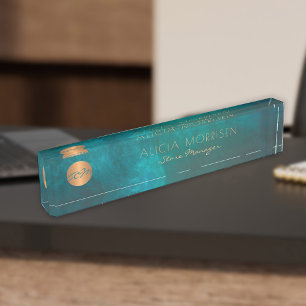 Modern green gold office desk name personalized nameplate