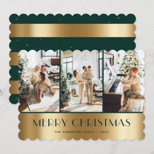 Modern Green Gold Photo Merry Christmas Card