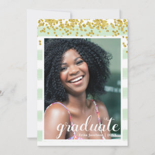 Modern Green & Gold Striped Graduate Party Cards