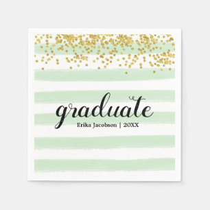 Modern Green & Gold Stripes Graduate Party Napkins