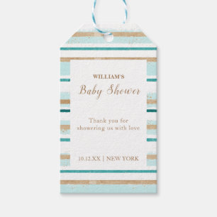 Modern Green Gold Watercolor Stripe Baby Shower Gift Tags