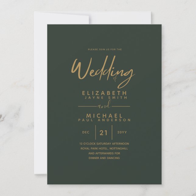Modern Green Gold Wedding Invites (Front)