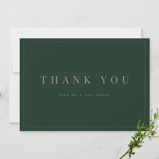 Modern Green & Gold Wedding Thank you Card