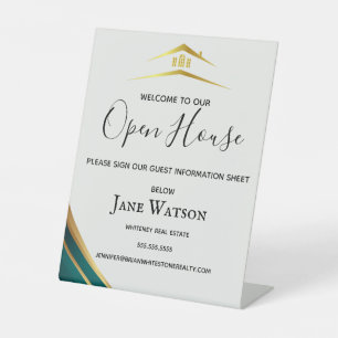 Modern Green & Golden Real Estate Pedestal Sign