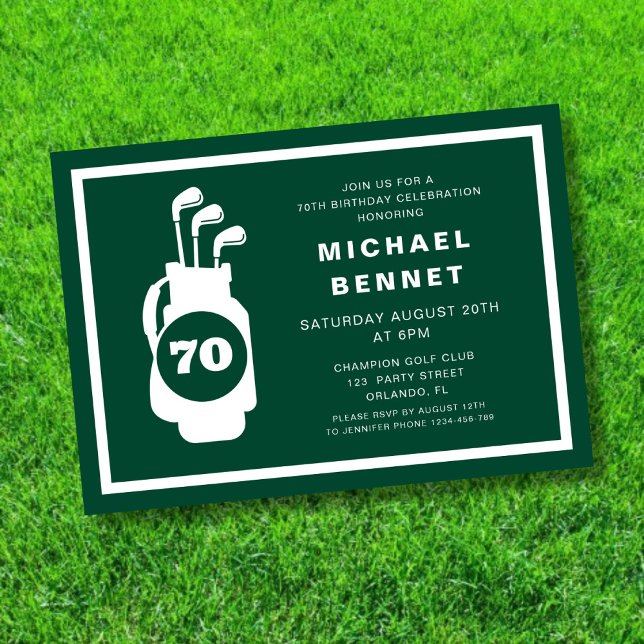 Modern Green Golf 70th Birthday Invitation (Modern Green Golf 70th Birthday Invitation)