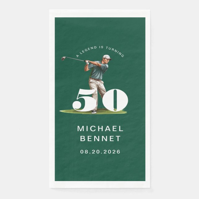 Modern Green Golfer 50th Birthday Napkin (Front)
