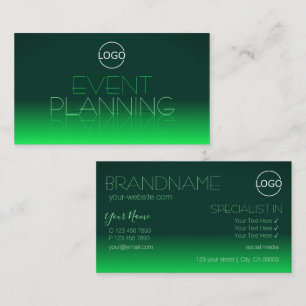 Modern Green Gradient Chic Mirror Font with Logo Business Card