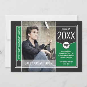 Modern Green Graduate Photo Graduation Invitation