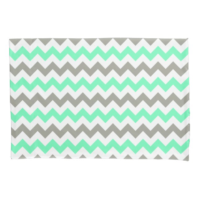 Modern Green Grey Chevron Pattern Pillowcase (Front)