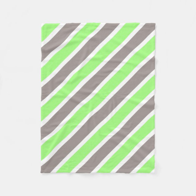 Modern Green Grey Stripes Fleece Blanket (Front)