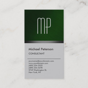 Modern Green Grey Stylish Monogram Business Card