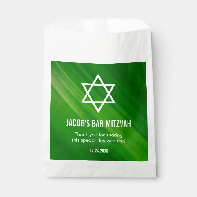 Modern Green Grunge Bar Mitzvah Personalized Favour Bag (Front)