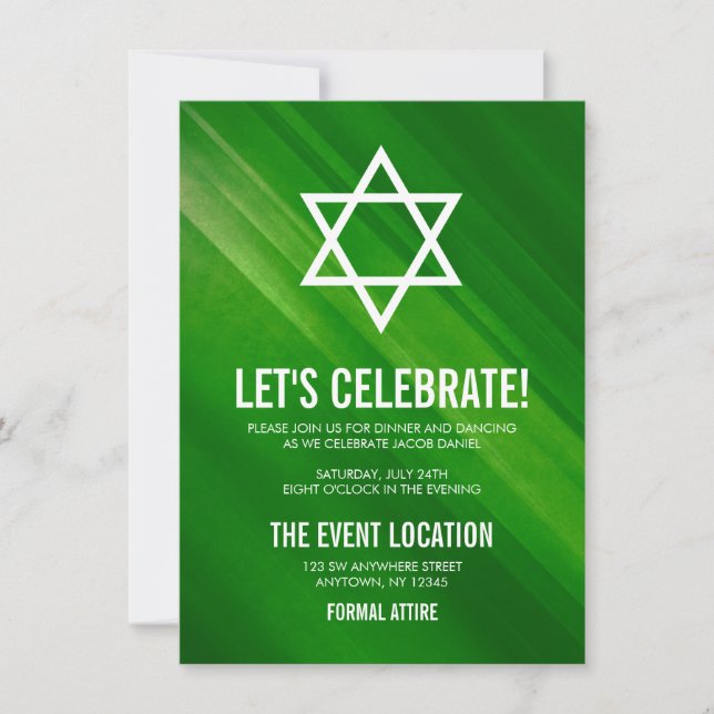 Modern Green Grunge Bar Mitzvah Reception Invitation (Front)