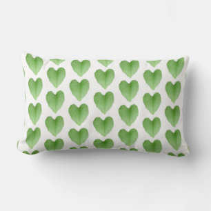 Modern Green Heart Leaf Pattern on White Lumbar Pillow