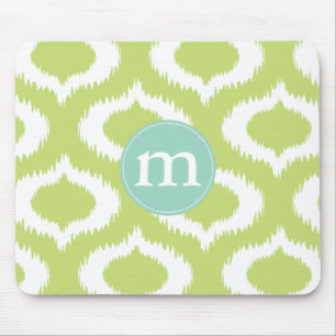 Modern Green Ikat Diamonds Personalized Mouse Pad