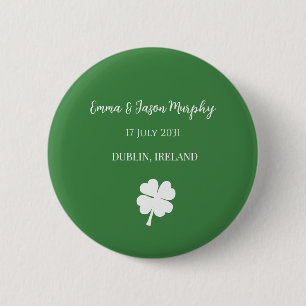 Modern Green Irish Four Leaf Clover Wedding 2 Inch Round Button