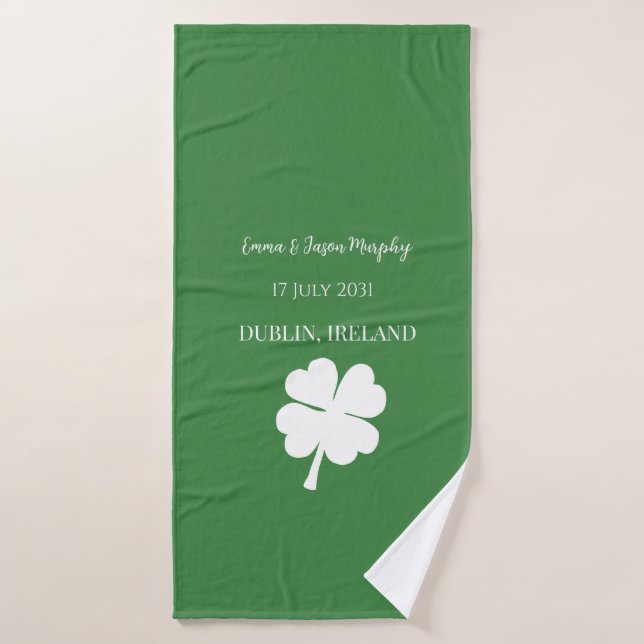  Modern Green Irish Four Leaf Clover Wedding Favou Bath Towel (Bath Towel)