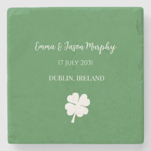 Modern Green Irish Four Leaf Clover Wedding Favou Stone Coaster
