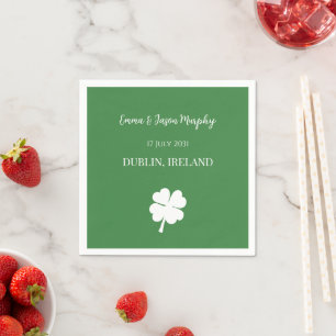 Modern Green Irish Four Leaf Clover Wedding Napkin