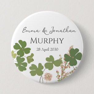  Modern Green Irish Leaf Clover Wedding   3 Inch Round Button