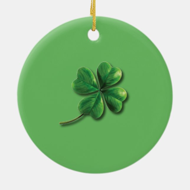 Modern Green Irish Shamrock Ceramic Ornament (Back)