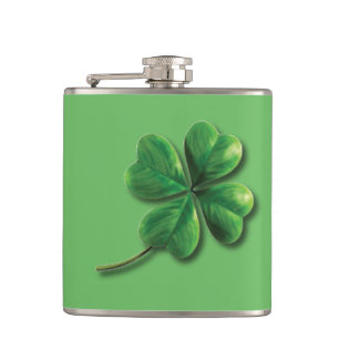 Modern Green Irish Shamrock Hip Flask