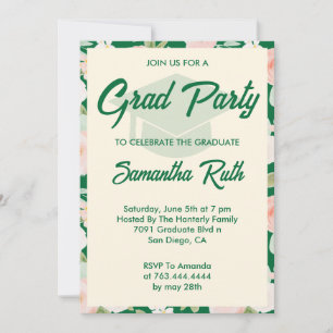 Modern Green Ivory Floral Photo Graduation Party Invitation