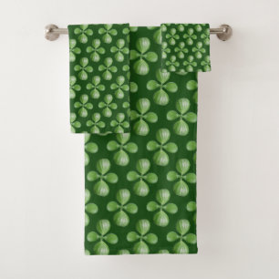 Modern Green Jade Tree Leaves on Forest Green Bath Towel Set