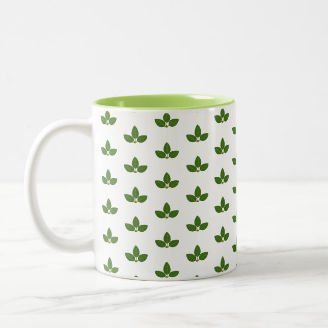 Modern Green Laurel Leaf Pattern  Two-Tone Coffee Mug (Left)
