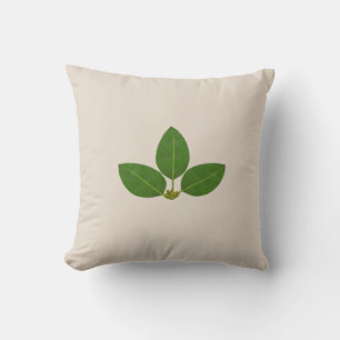 Modern Green Laurel Leaves on Light Beige Throw Pillow