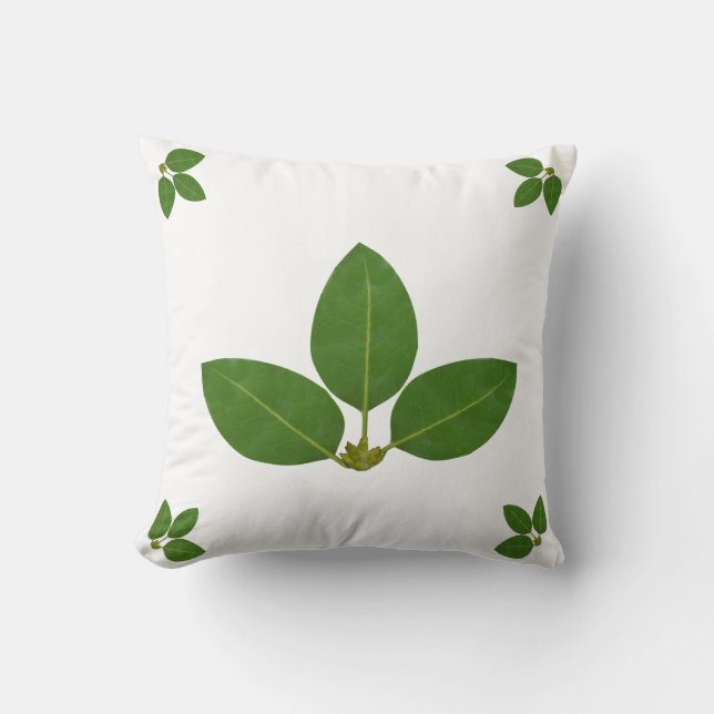 Modern Green Laurel Leaves Throw Pillow (Front)
