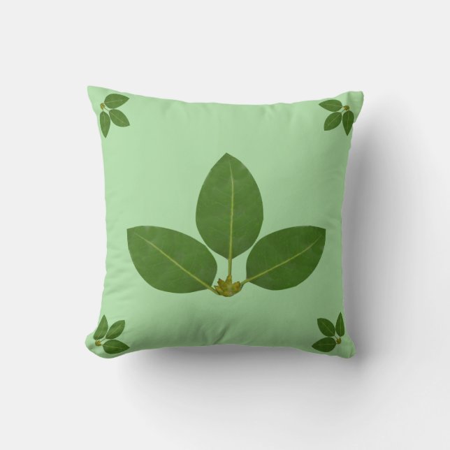 Modern Green Laurel Leaves Throw Pillow (Front)