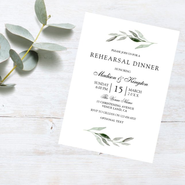 Modern Green Leaf Elegant Rehearsal Dinner Invite (Creator Uploaded)