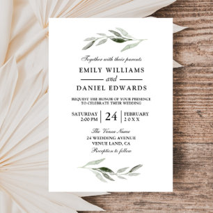 Modern Green Leaf Elegant Wedding Invite