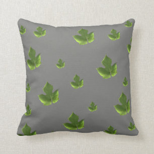 Modern green leaf leaves pattern on grey throw pillow