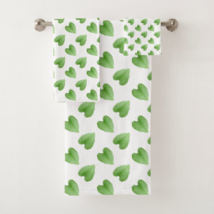 Modern Green Leaf Pattern on White  Bath Towel Set