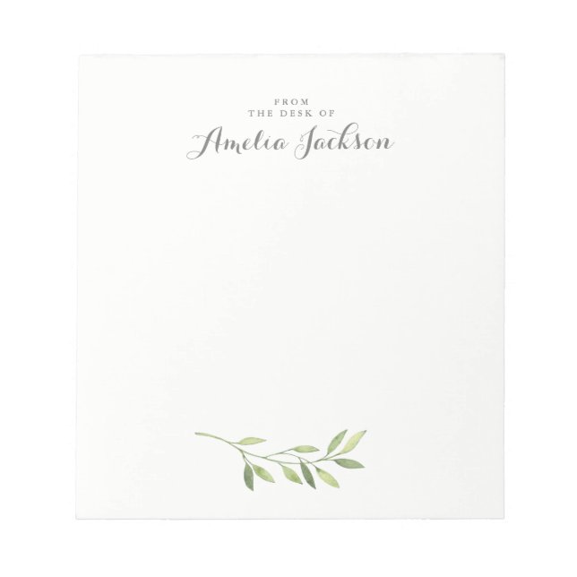 Modern Green Leaf Personalized Stationery Notepad (Front)