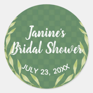 Modern Green Leaf Wreath Customizable Classic Round Sticker