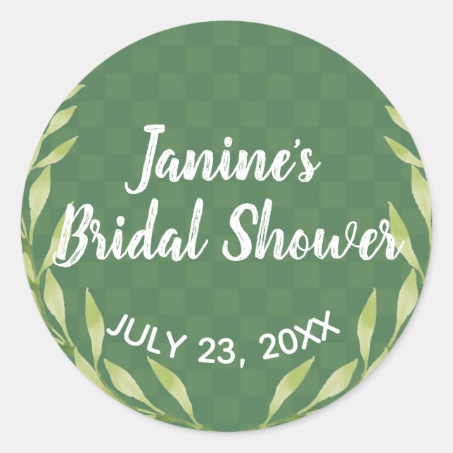 Modern Green Leaf Wreath Customizable Classic Round Sticker (Front)