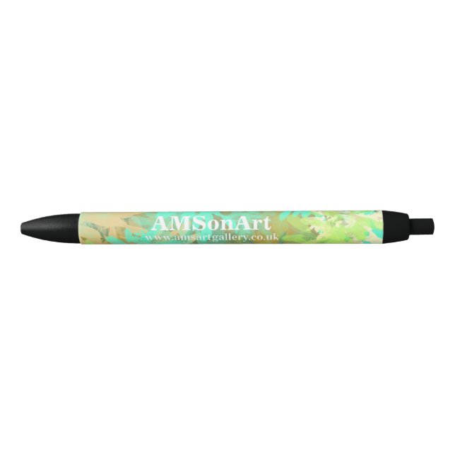 Modern Green Leaves Abstract Design Black Ink Pen (Front)
