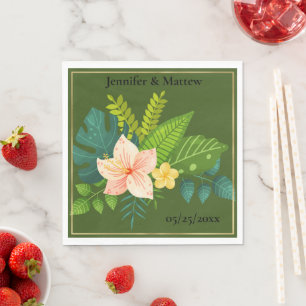 Modern Green Leaves Floral Wedding Paper Napkin