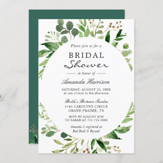 Modern Green Leaves Foliage Frame Bridal Shower Invitation