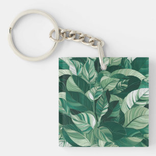 Modern Green Leaves Pattern Keychain