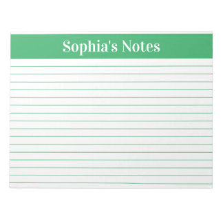 Modern Green Lined 11 x 8.5 Landscape Personalized Notepad