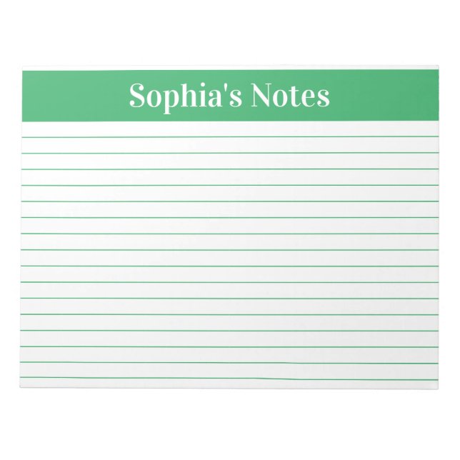 Modern Green Lined 11 x 8.5 Landscape Personalized Notepad (Front)