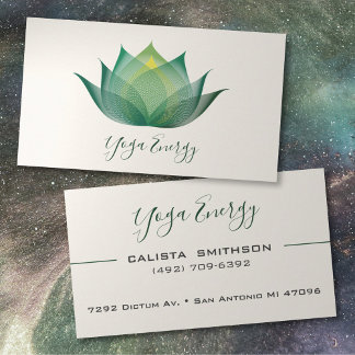 Modern Green Lotus Flower Art Elegant Unique Yoga Business Card